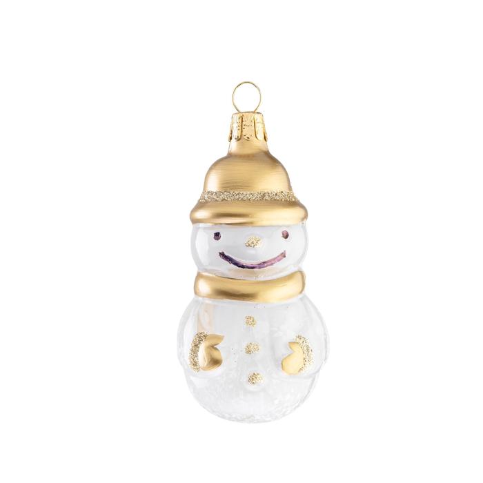 Sklenené vianočné ozdoby bielo-zlatá sada Santa a snehuliak, 4ks
