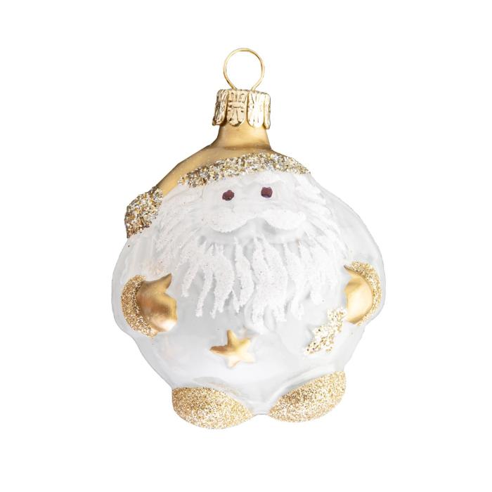 Sklenené vianočné ozdoby bielo-zlatá sada Santa a snehuliak, 4ks