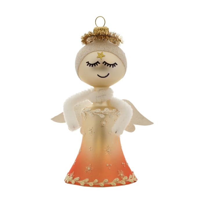 Sklenená ozdoba - Anjel s oranžovou sukňou, 1 kus