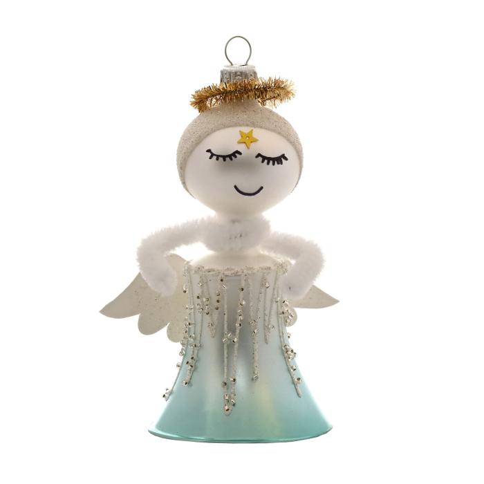 Sklenená ozdoba - Anjel s modrou sukňou, 1 kus