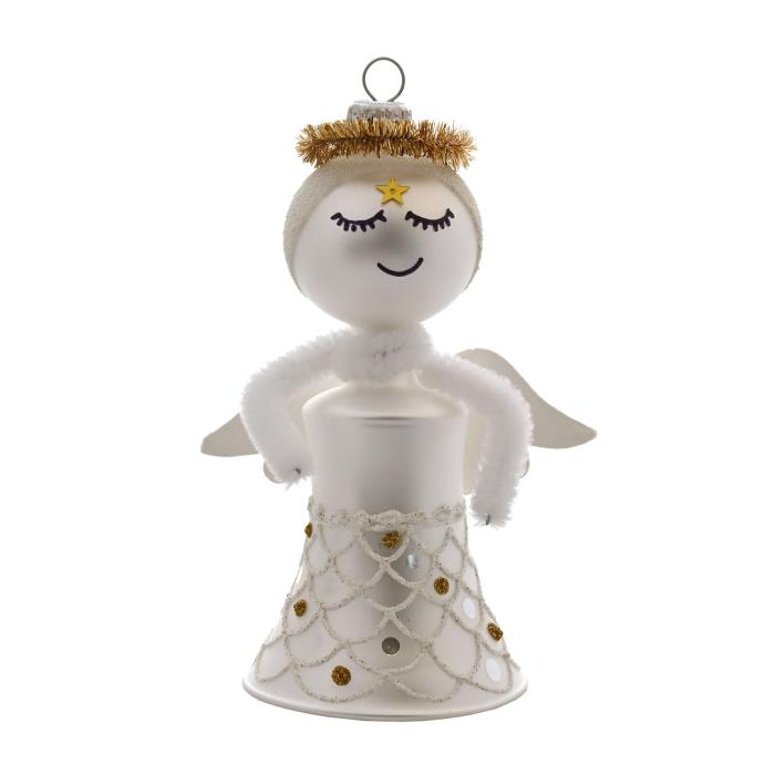 Sklenená ozdoba - Anjel so šupinatou sukňou, 1 kus