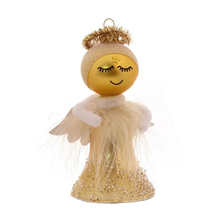Sklenená ozdoba - Anjel so zlatou sukňou, 1 kus