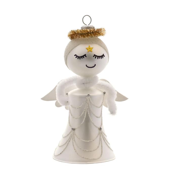 Sklenená ozdoba - Anjel v sukni so závesom, 1 kus