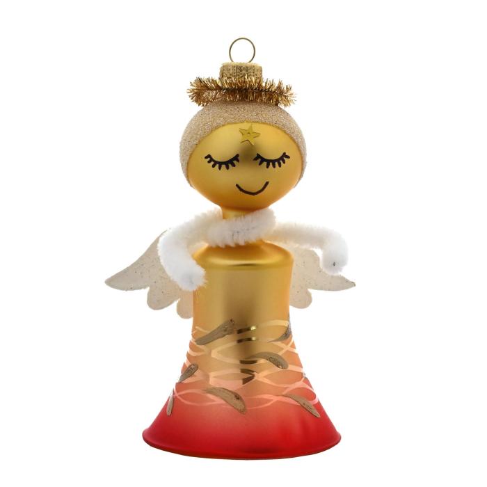 Sklenená ozdoba - Anjel s červenou sukňou s vodou, 1 kus