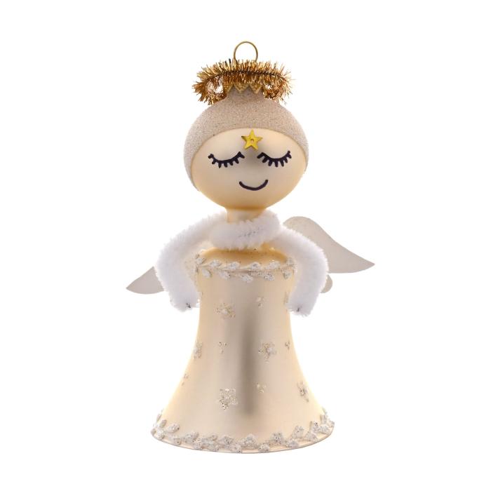 Sklenená ozdoba - Anjel v sukni s kvetmi, 1 ks