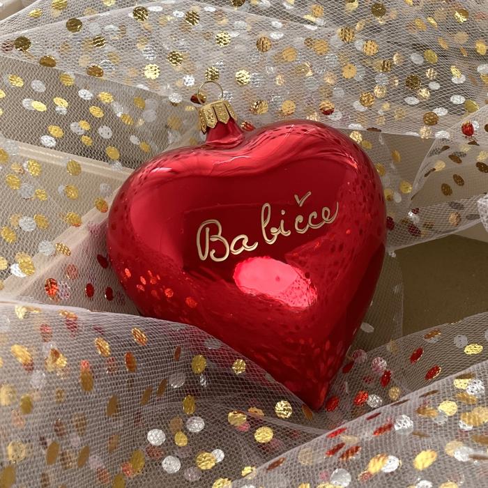 Sklenená ozdoba Veľké červené srdce s nápisom Grandfather, 1 ks