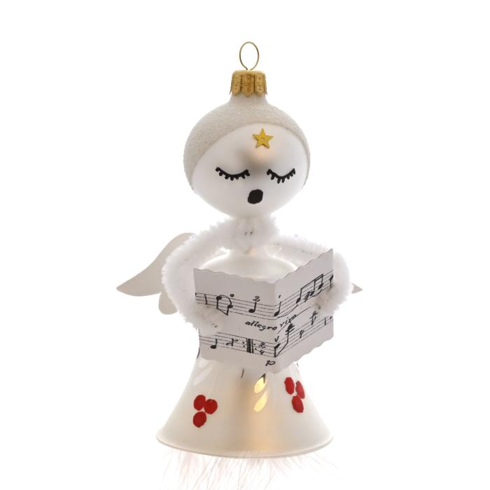 Sklenená ozdoba - anjel so svätojánskym chvojím a hymnou, 1 ks