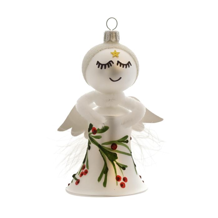 Sklenená ozdoba - Anjel vo svätožiari, 1 ks