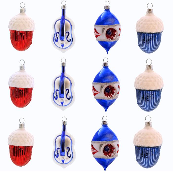 Sklenené vianočné ozdoby Domovina - Skripaľ, žalude a olivy, 12 ks