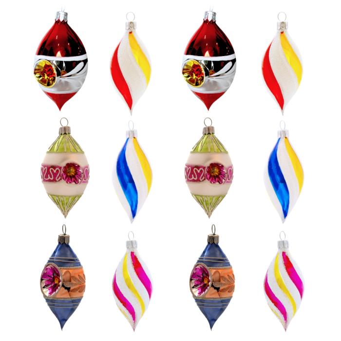 Sklenené vianočné ozdoby Retro - Olivy 12 ks