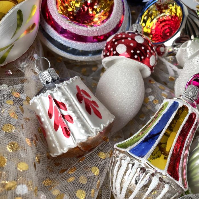 Sklenené vianočné ozdoby Retro - veľká retro sada, 12 ks