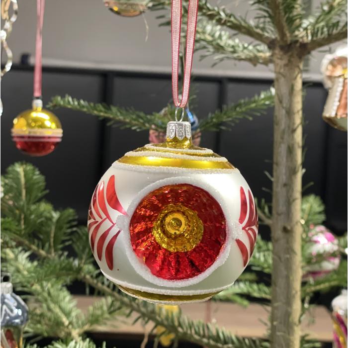 Sklenené vianočné ozdoby Retro - Gule so srdiečkami, 6 ks