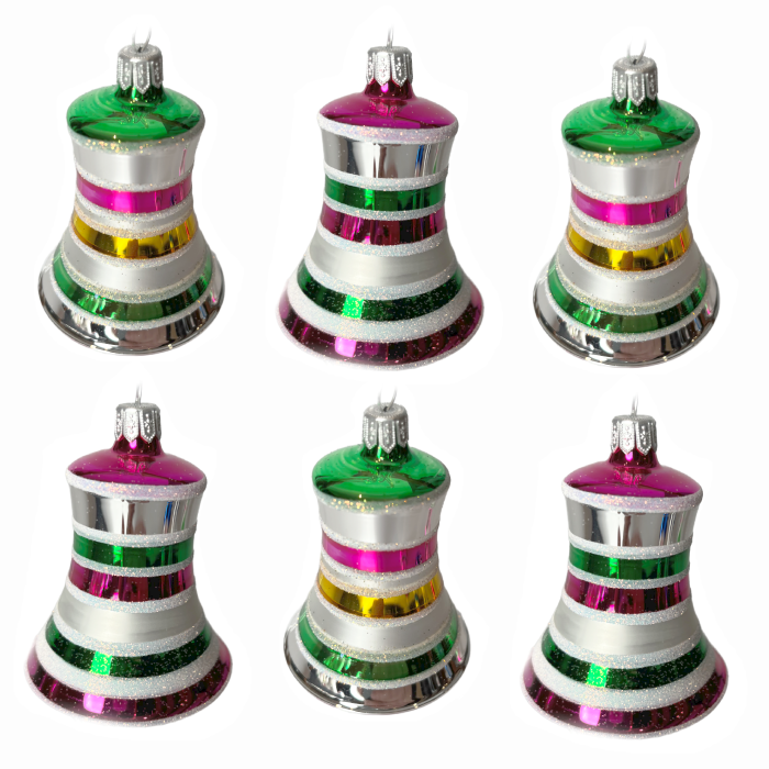 Sklenené vianočné ozdoby Retro - Retro zvončeky, 6 ks