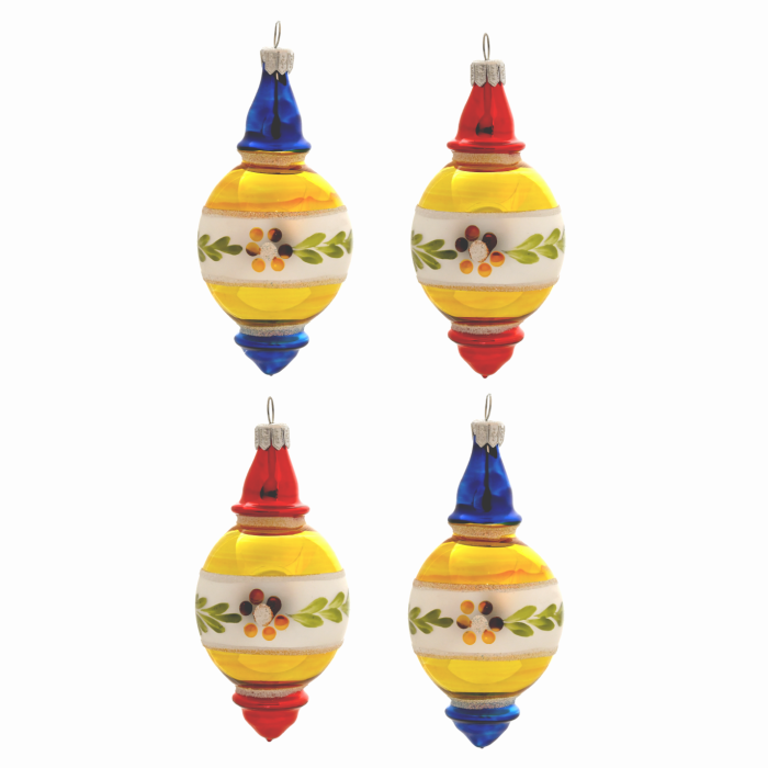 Sklenené vianočné ozdoby Retro - kvapky s čipom, 4 ks