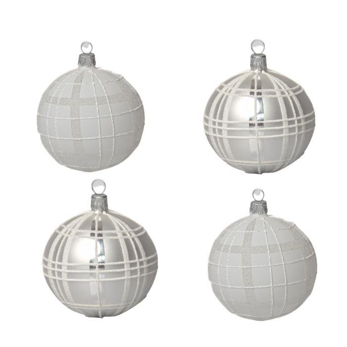 Sklenené vianočné ozdoby basic Bianco - Bianco canaphasy, 4 ks