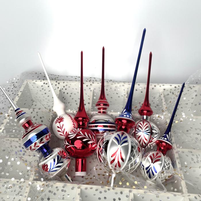 Sklenené vianočné ozdoby Domovina - Špica s prúžkami, 1 ks