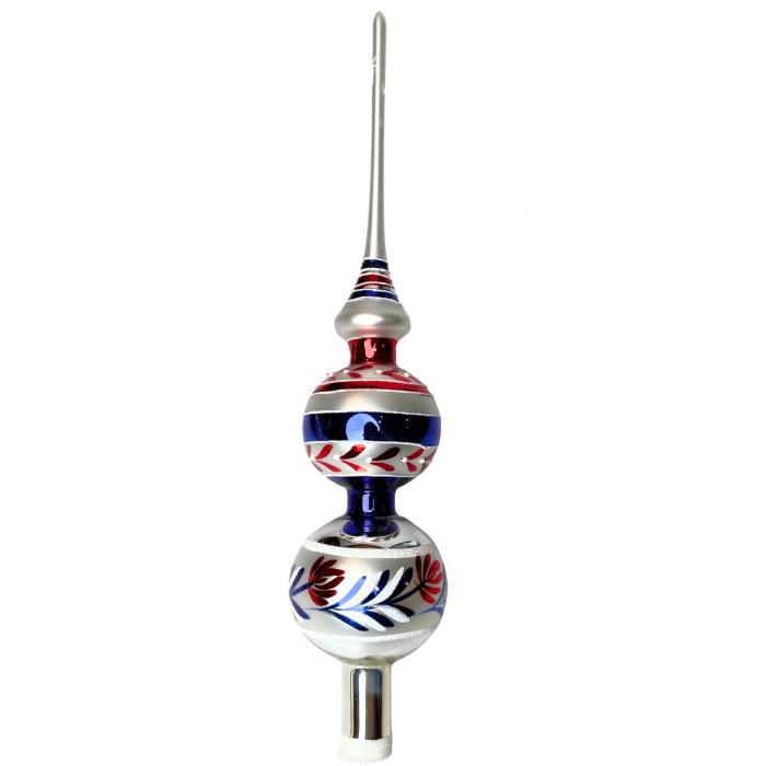 Sklenené vianočné ozdoby Domovina - Bodec s pivóniou a pruhmi, 1 ks