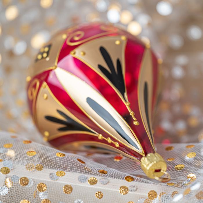 Vianočná dekorácia Secese - fľaša s čiernym a zlatým dekorom ružová, 1 ks