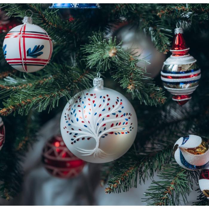 Sklenené vianočné ozdoby Domovina - Zvon a strom života, 2 ks