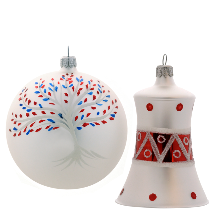 Sklenené vianočné ozdoby Domovina - Zvon a strom života, 2 ks