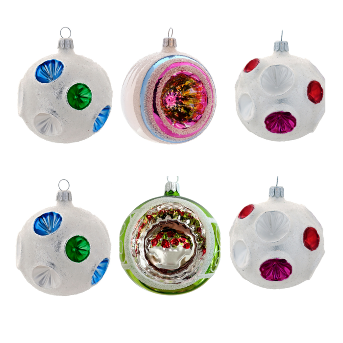 Retro sklenené vianočné ozdoby - gule, 6 ks
