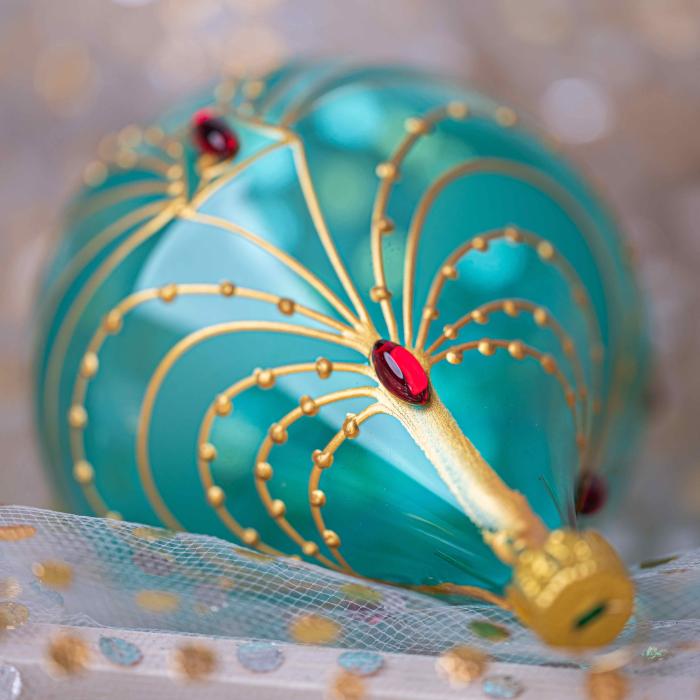 Vianočná ozdoba Secession - zlatá ozdoba s kamienkami žltá, 1 kus