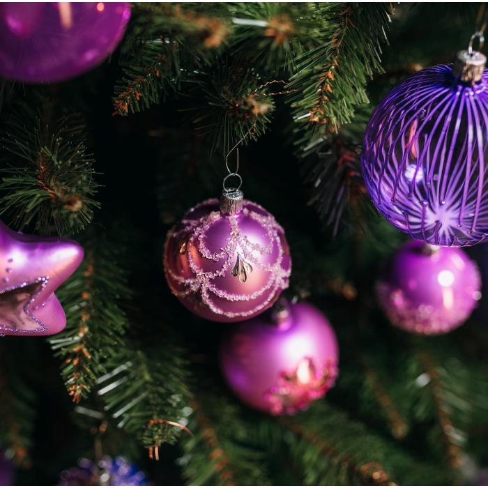 Sklenené vianočné ozdoby basic Lila - Lila sada s ozdobami, 12 ks