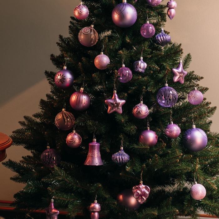 Sklenené vianočné ozdoby basic Lila - Lila sada s ozdobami, 12 ks