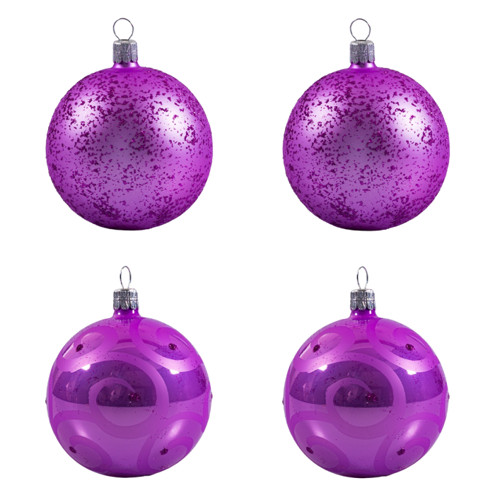 Sklenené vianočné ozdoby basic Lila - Lila snow set, 4 ks