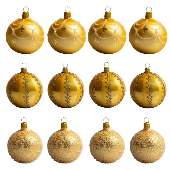 Sklenené vianočné ozdoby základné Sunshine - Slniečko s posýpkou, 12 ks