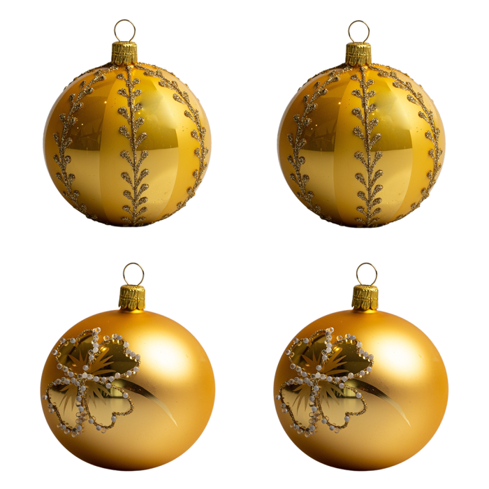 Sklenené vianočné ozdoby základné Sunshine - štvorlístky Sunshine s ozdobami, 4 ks