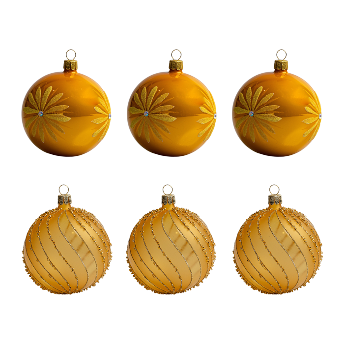 Sklenené vianočné ozdoby základné Sunshine - Sunshine kvety a korálky, 6 ks