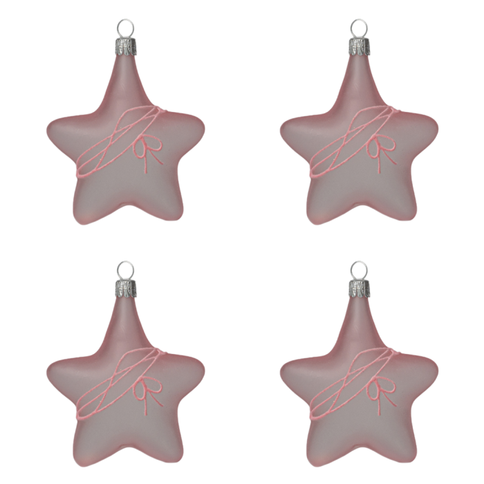 Sklenené vianočné ozdoby basic Pinky - Pinky stars, 4 ks