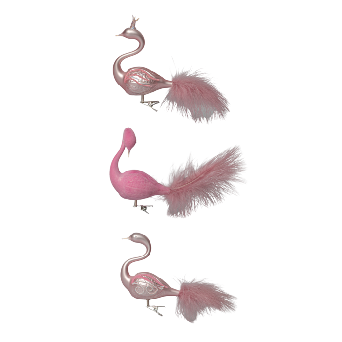 Sklenené vianočné ozdoby basic Pinky - Pinky labute, 3 ks