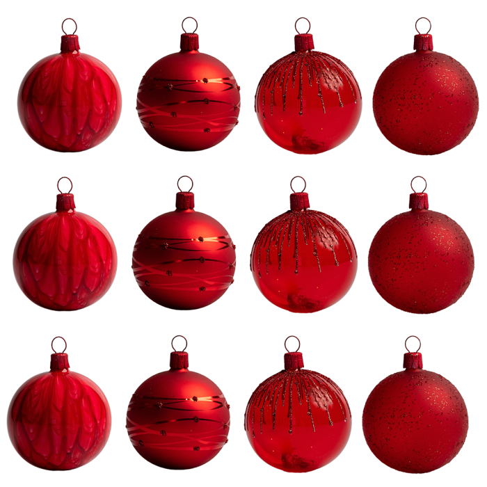 Sklenené vianočné ozdoby basic Red - Červené gule, 12 ks