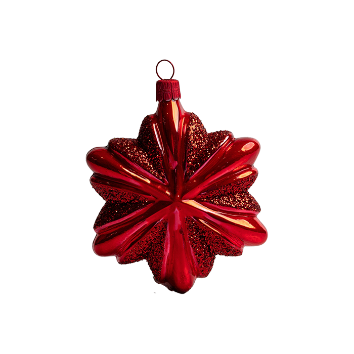 Sklenené vianočné ozdoby basic Červená - Červené snehové vločky, 4 ks