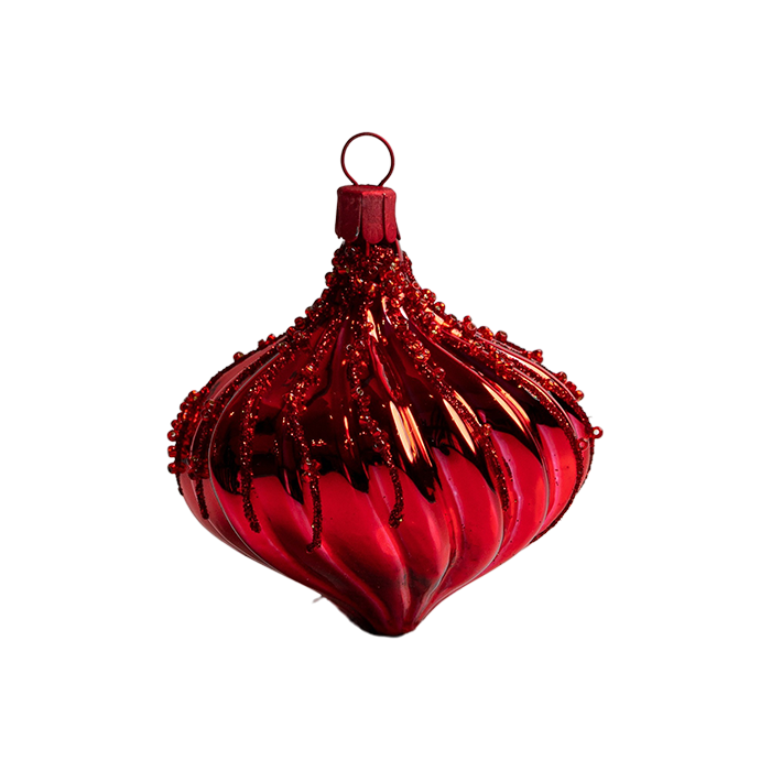 Sklenené vianočné ozdoby základné Červená - Červené zvončeky a cibule, 4 ks