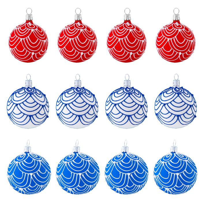 Sklenené vianočné ozdoby vlastenecké perníčky - trojfarebná sada guličiek, 12 ks