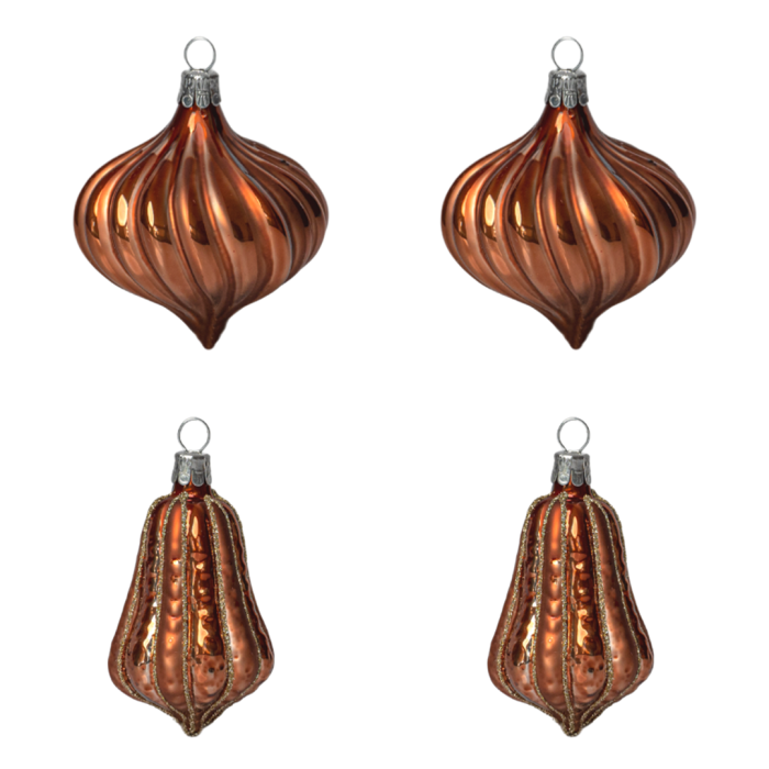Sklenené vianočné ozdoby basic Caramel - Karamelový kvet, 4 ks