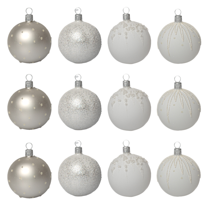 Sklenené vianočné ozdoby basic Bianco - Bianco frost, 12 ks