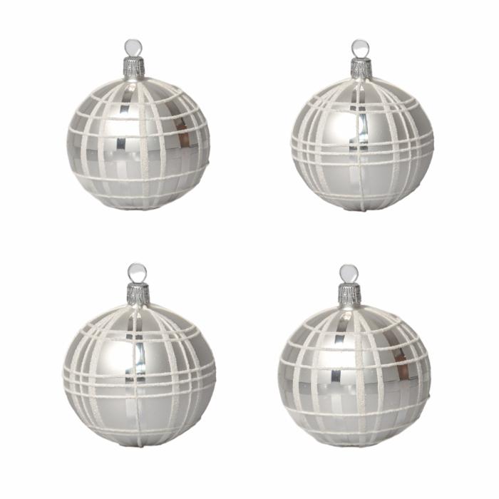 Sklenené vianočné ozdoby basic Bianco - Bianco kanafas, 4 ks