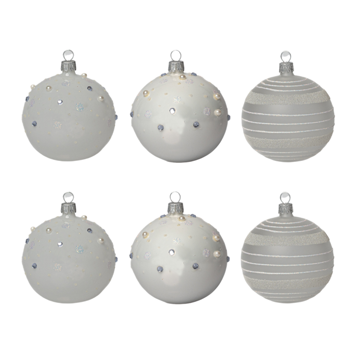 Sklenené vianočné ozdoby basic Bianco - Bianco led, 6 ks