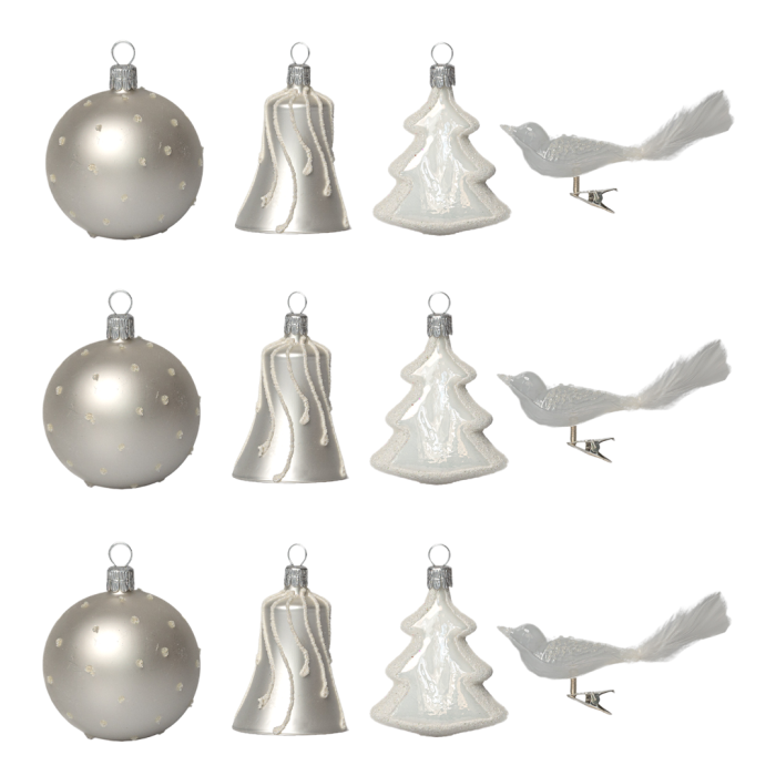 Sklenené vianočné ozdoby basic Bianco - Bianco set, 12 ks