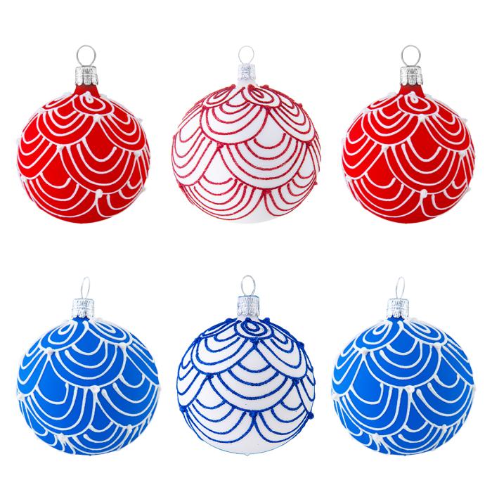 Sklenené vianočné ozdoby vlastenecké perníky - sada fliaš, 6 ks