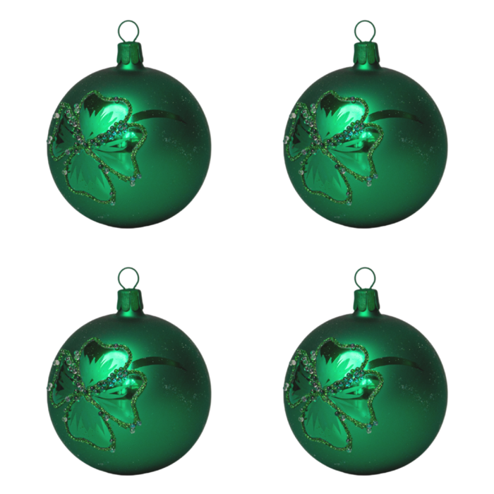 Sklenené vianočné ozdoby basic Green - Zelené štvorlístky, 4 ks