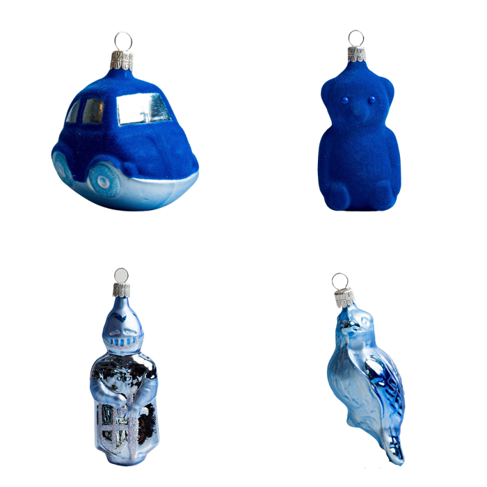 Sklenené vianočné ozdoby basic Blue - Modré veci, 4 ks