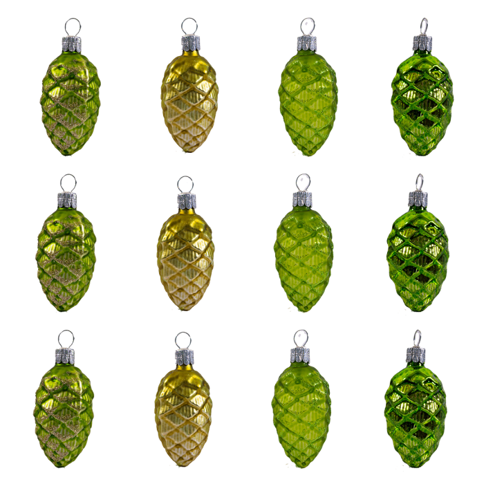 Sklenené vianočné ozdoby základné Mach - Machový kužeľ, 12 ks