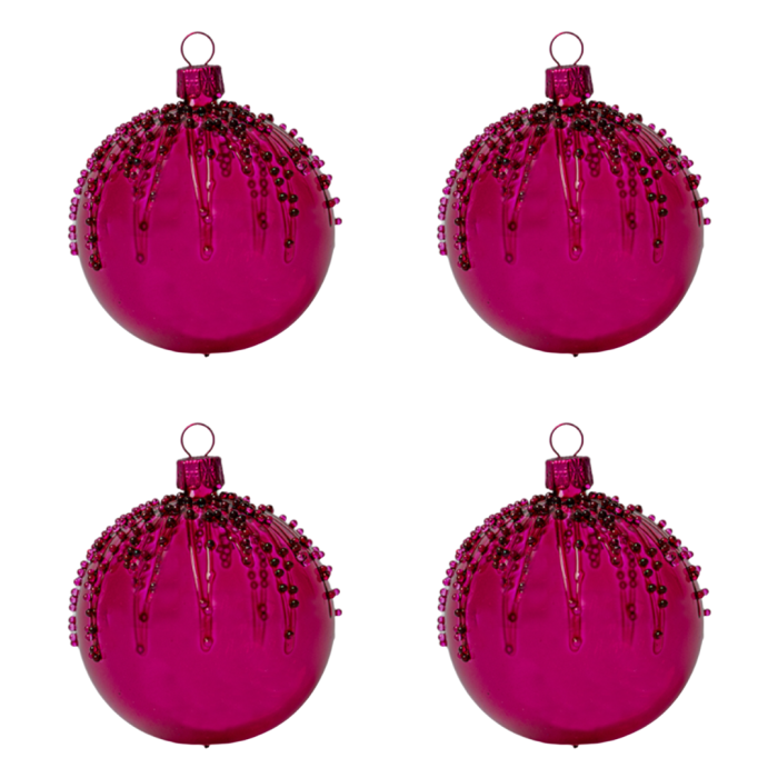Sklenené vianočné ozdoby basic Magenta - Magenta gule so soplem, 4 ks