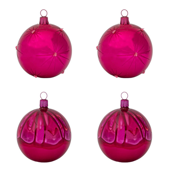 Sklenené vianočné ozdoby basic Magenta - Magenta hviezdy, 4 ks