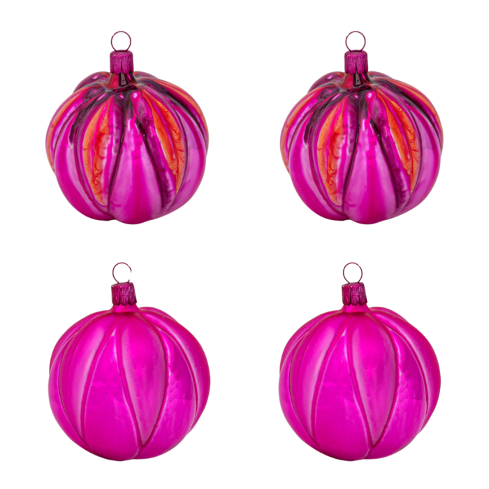 Sklenené vianočné ozdoby basic Magenta - Magenta Buds, 4 ks